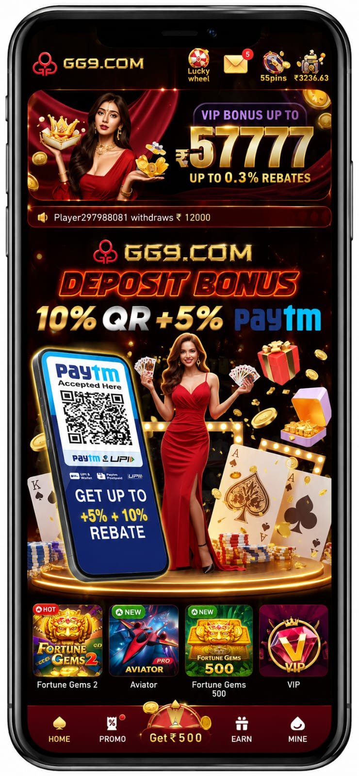 GG9 Game app login screen with modern mobile gaming interface